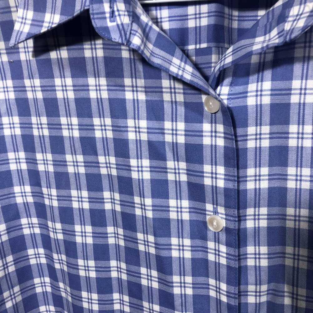 Foxcroft women purple and white plaid print long sleeve shirt, 16 - Picture 4 of 6